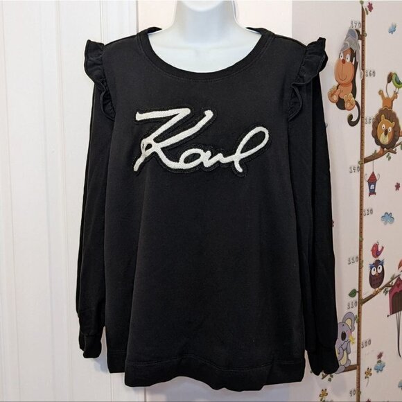 Karl LAGERFELD black ruffle sweatshirt letters Medium B1 - Picture 10 of 13